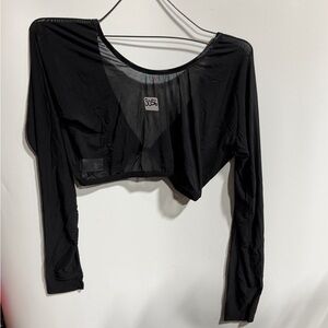 #3056-Black Sheer Long Sleeve Crop Top